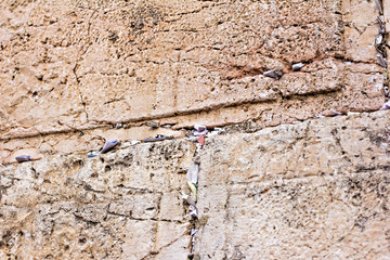 Jerusalem. Wall of Tears. The Western Wall. Notes with requests to God in the Western Western Wall.