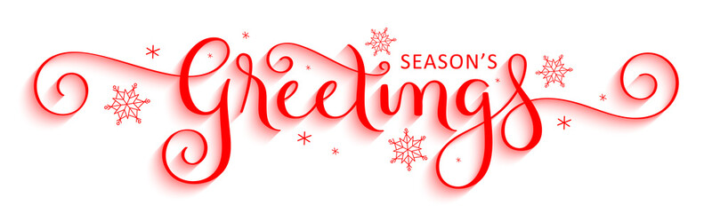 SEASON'S GREETINGS red vector brush calligraphy banner with snowflakes © HowLettery Studio