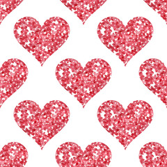 Naklejka na ściany i meble Red watercolor hearts on a white background seamless pattern. Cute flower bouquets. Print for the day of lovers, for Valentine's Day, for the wedding. Vector illustration.