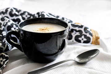 Cauliflower Soup (Creme du Barry) in black bowl