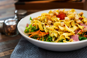 Delicious bacon chicken salad with cheese sauce