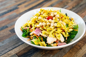 Delicious bacon chicken salad with cheese sauce