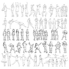 vector, white background, sketch people dance set
