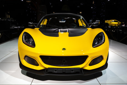 BRUSSELS - JAN 18, 2019: Lotus Elise Cup 250 sports car showcased at the 97th Brussels Motor Show 2019 Autosalon.
