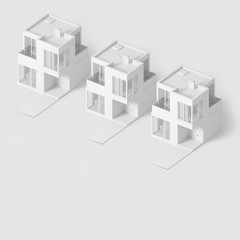 Background with isometric image of modern small houses on a rich blue background. 3D illustration