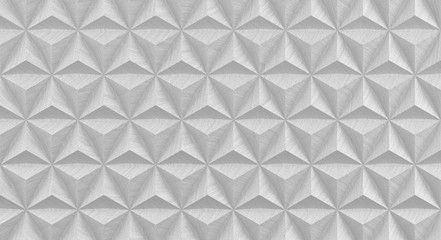 Abstract geometric texture of triangular and hexagonal convex gray wooden elements. 3D illustration