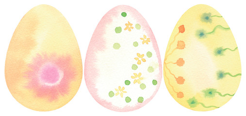 Three watercolor Easter eggs pale