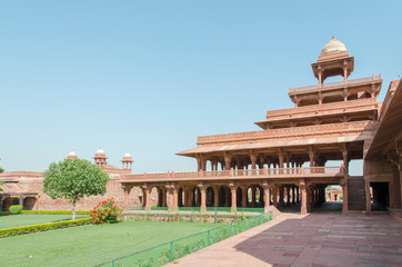 Panch Mahal Palace West facade in Fatehpur Sikri old city (Agra, India) - 307606701
