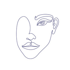 Continuous line, woman face. Abstract, modern art. Fashion concept, one line drawing for use in design.