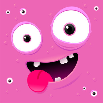 Vector illustration of cartoon funny purple monster faces series 4