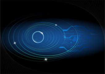 Dark abstract background with glowing neon circles, vector