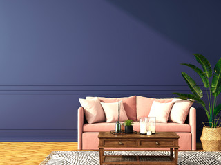 interior design for classic blue color trend 2020,3d rendering,3d illustration