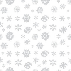 Grey silver or monochrome light seamless snowflakes patterns. Doodle cute design. Great for print, pakage, web pages, clothes. New year and Christmas tender winter style