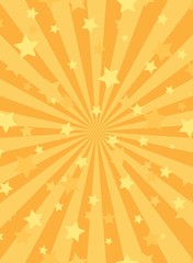 Sunlight vertical background. Orange color burst background with shining stars. Vector illustration.