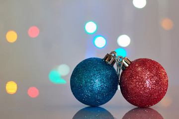 Festive toys on the background of glare. Photo suitable designer for postcards or poster.