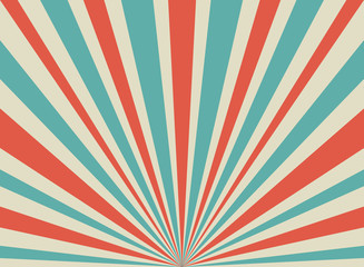 Sunlight retro horizontal background. Pale red, blue, beige color burst background.