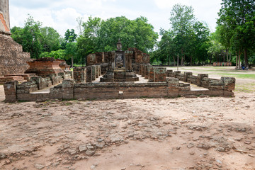 View of Buddha statue in Sukhothai temple, Thailand 2019