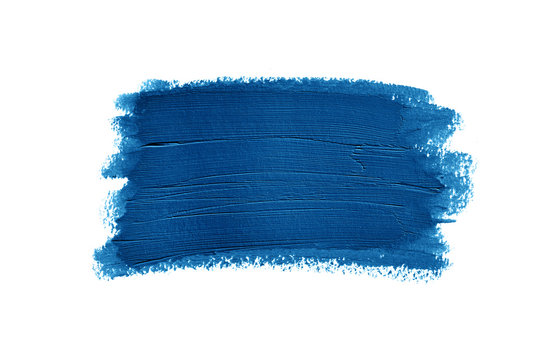 Closeup smear of blue paint isolated on white.