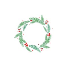 Fototapeta na wymiar Round wreath with fir tree or spruce twigs and red berries. winter holiday garland.