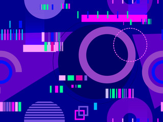 Cyberpunk seamless pattern. Retro futurism of the 80s. Signal error, pixel mosaic. Computer screen error. Vector illustration