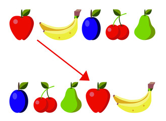 tasks for logic for children, logic games for children, connect the same objects (vegetables and fruits)