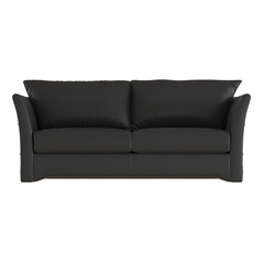 Soft leather black sofa on an isolated background. Front view. 3D rendering