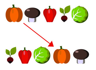 tasks for logic for children, logic games for children, connect the same objects (vegetables and fruits)