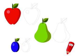 coloring pages for kids, logic games for kids (vegetables and fruits)