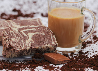Greek halvah vanilla-cocoa with chocolate and caramel milk with
