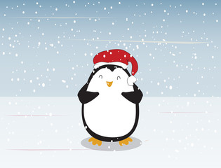 vector illustration of a penguin that is on the street, New Year