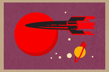vector illustration, space retro postcard, vector