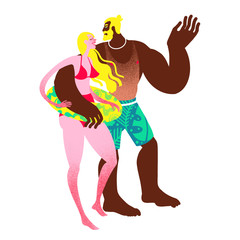 Couple on beach wear swimsuits