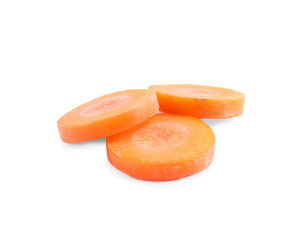 Slices of fresh ripe carrot isolated on white