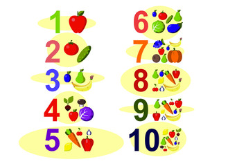 numbers for kids, learning numbers, numbers with examples, logic games for kids (vegetables and fruits)