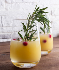 Winter pear and champagne cocktail drink