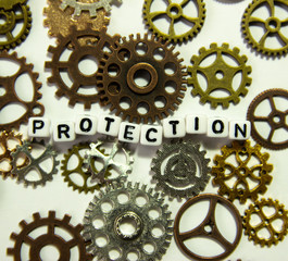 inscription protection, built of cubes, and gears.