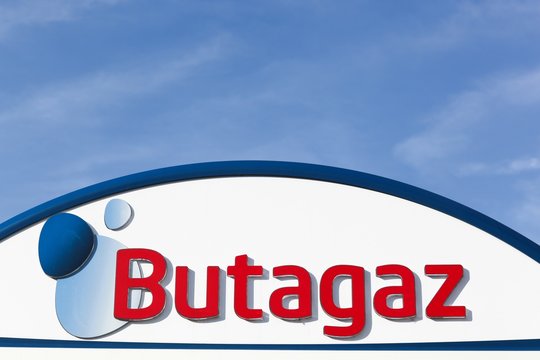 Villard, France - June 22, 2017: Butagaz logo on a panel.  Butagaz is a French company created in 1932 as a subsidiary of the oil group Shell. In 2015, it is sold to the DCC Energy group