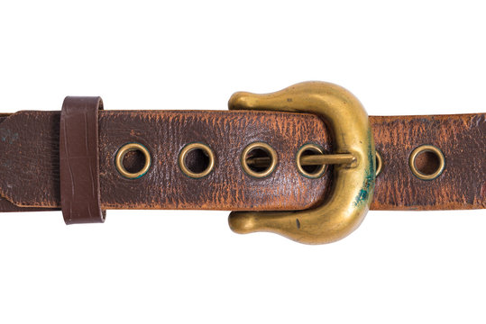 Old vintage brown leather belt isolated