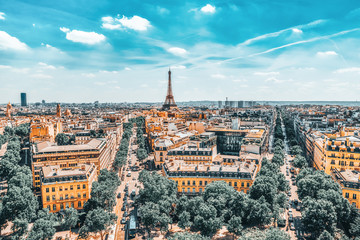 Obrazy na Szkle  Piękny panoramiczny widok na Paryż z dachu Łuku Triumfalnego. Widok na Wieżę Eiffla.