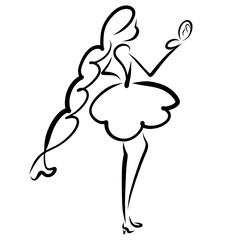 girl with a chic hairstyle looks in the mirror