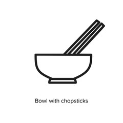 Bowl of noodles with chopsticks linear icon vector illustration on white background