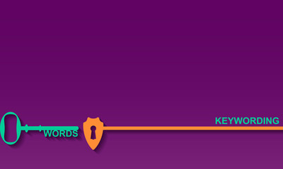 Keywording concept. Key hall with shield, vector