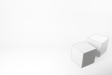two cubes with lines of strokes in the right corner on a white background 3D rendering