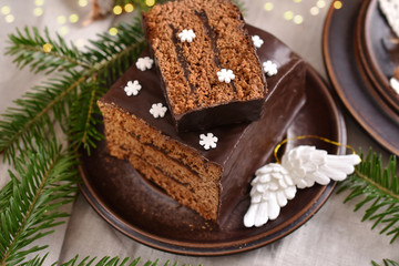 traditional gingerbread cake with chocolate glaze