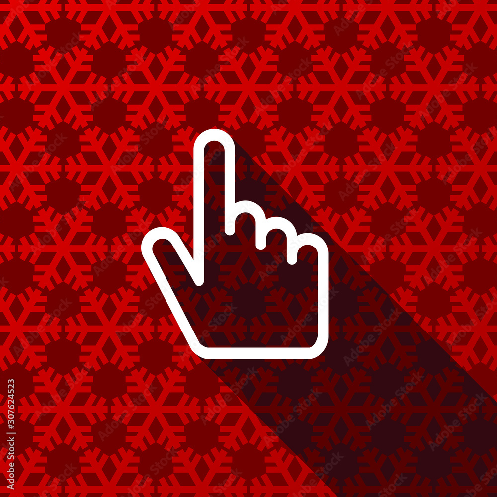 Poster cursor hand flat design christmas and winter concept vector icon with snowflakes