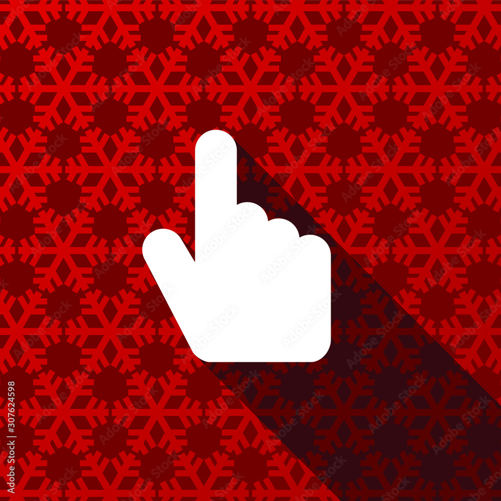 Poster cursor hand flat design christmas and winter concept vector icon with snowflakes