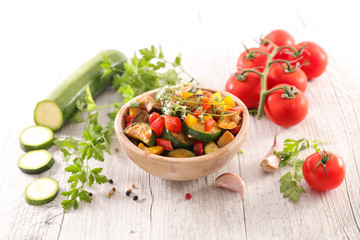 fried vegetable and thyme, ratatouille with eggplant, zucchini and tomato