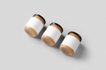 Peanut, almond, nut butter jar mockup with blank label.