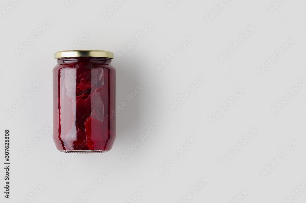 Sticker Pickled beets jar mockup. Top view.