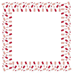 Obraz premium Square frame of lipsticks from the contours drawn in one line and colored substrates on a white background. Template for text, advertising, flayer etc. Vector.